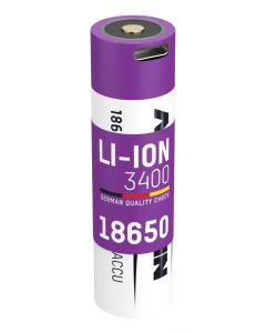 Li-Ion Akku 18650 Typ 3400 (min. 3250 mAh) mit USB-C Ladebuchse