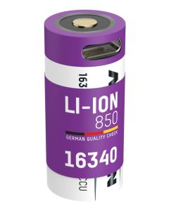 Li-Ion Akku 16340 / RCR123 850 mAh mit USB Typ-C Ladebuchse