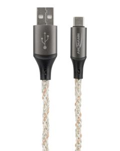 USB-A on USB type C cable with LED lighting, 100 cm